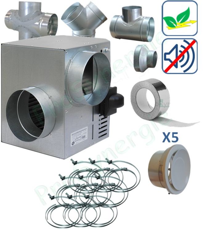 kit récupérateur d'air chaud Emeraude basse consommation, 5 bouches (débit  jusqu´à 550m³/h - 4 à 8 bouches)