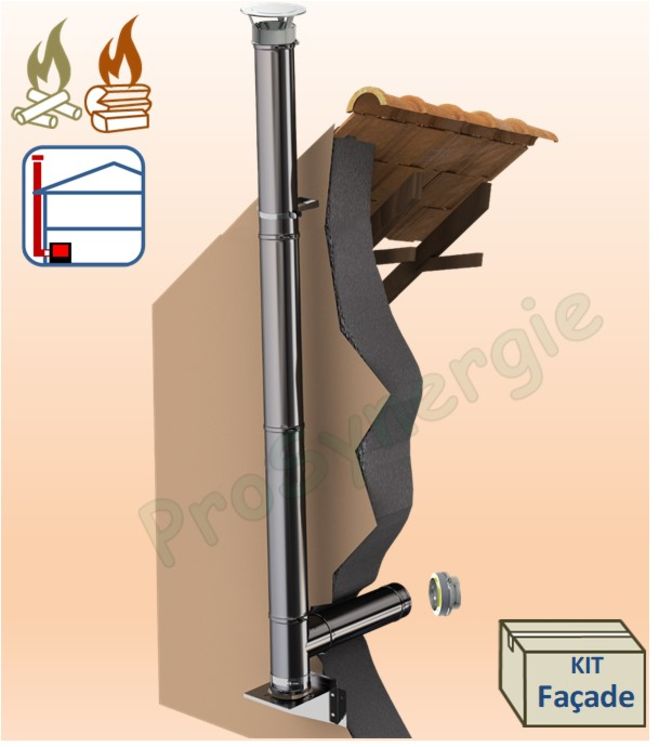 Kit conduit cheminée Extérieur Duoten (Isolé 25 mm) Øint/ext. 100/150, Inox, Raccord simple hauteur utile 311 cm (axe du piquage - sortie des fumées)