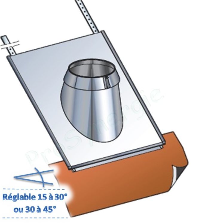 Solin et collet inox + kit d´étanchéité Rouge - Conduit Ø ext 130 mm - Pente de toit 30 à 45°