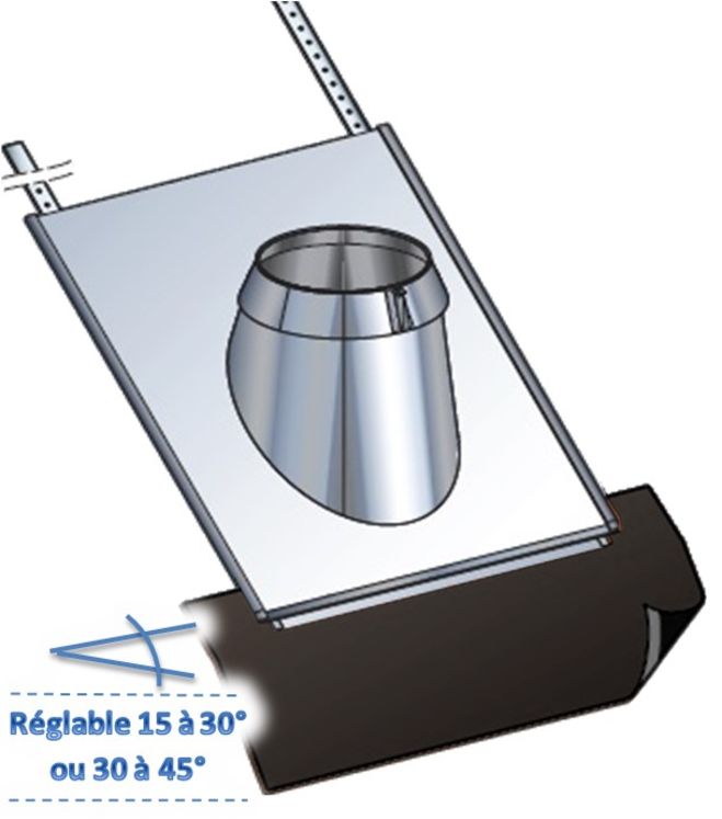 Solin et collet inox + kit d´étanchéité Noir - Conduit Ø ext 230 mm - Pente de toit 15 à 30°