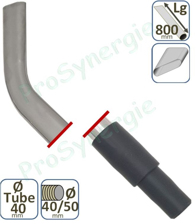 Suceur Aspirateur coudé plat - Longueur  800 mm - Ø 40 mm inox - Pour tuyau Ø 40/50 mm