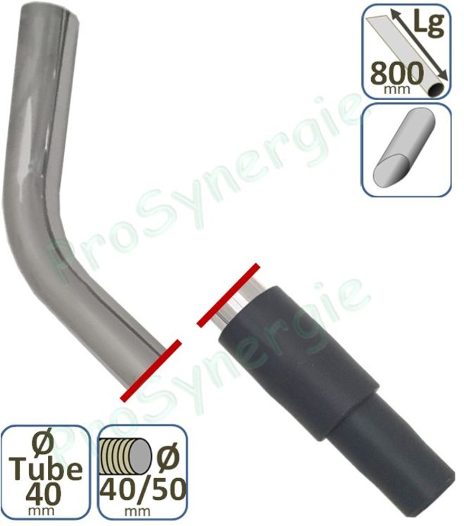 Suceur Aspirateur Coudé-droit circulaire - Longueur 800 mm - Ø 40 mm inox - Pour tuyau Ø 40/50 mm