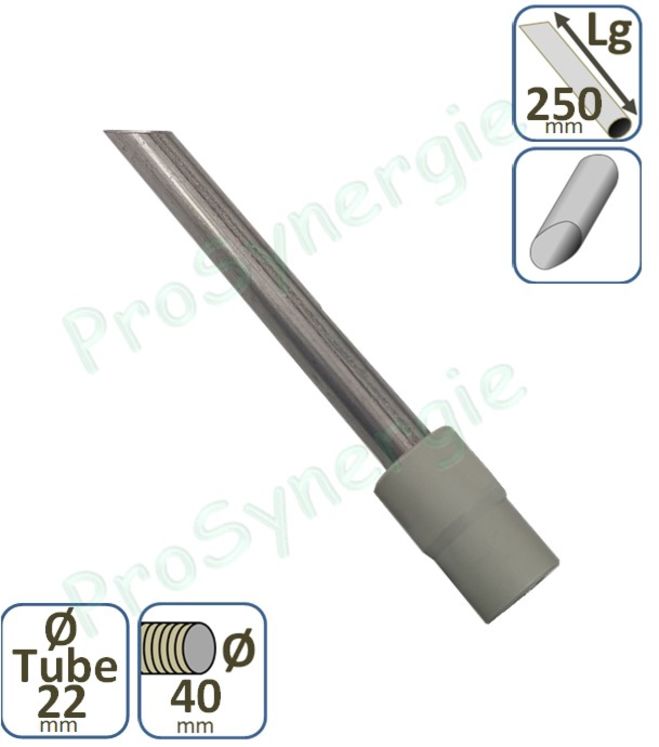 Suceur Aspirateur droit circulaire - Longueur  250 mm - Ø 22 mm inox - Pour tuyau Ø 40 mm