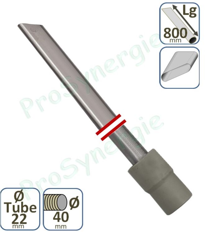 Suceur Aspirateur droit plat - Longueur  800 mm - Ø 22 mm inox - Pour tuyau Ø 40 mm