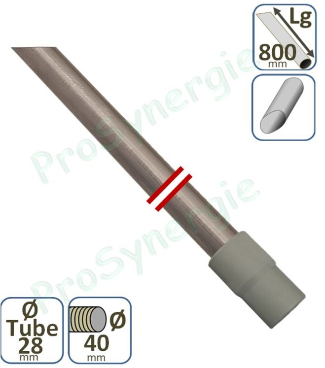 Suceur Aspirateur droit circulaire - Longueur  800 mm - Ø 28 mm inox - Pour tuyau Ø 40 mm