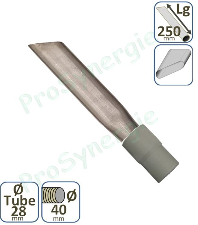 Suceur Aspirateur droit plat - Longueur  250 mm - Ø 28 mm inox - Pour tuyau Ø 40 mm