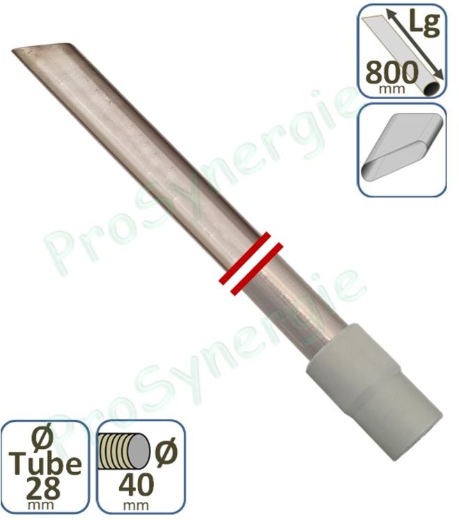 Suceur Aspirateur droit plat - Longueur  800 mm - Ø 28 mm inox - Pour tuyau Ø 40 mm