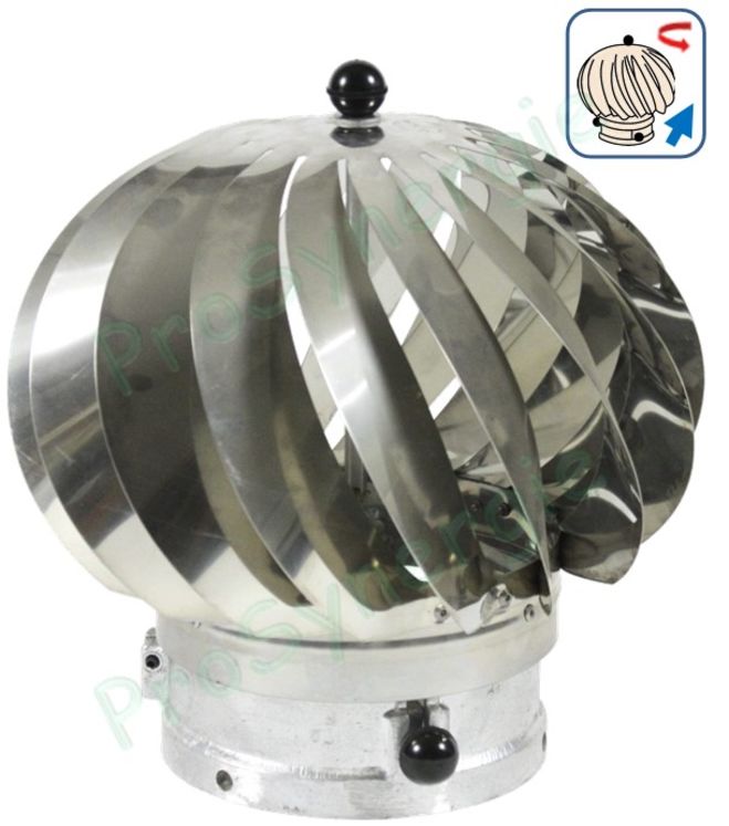 Aspiromatic Inox extracteur éolien anti-refouleur et régulateur de tirage (225m3/h) pour conduits de Ø 125 à 180 mm