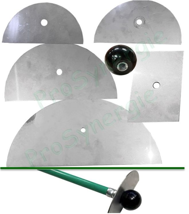 Kit raclettes inox pour gaines - 5 modèles Ø 150 à 380 mm + 1 rectangulaire + 1 boule de fixation