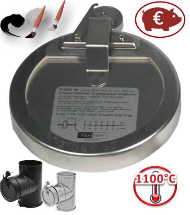 Tigex inox 100 - Øint.108mm 10-35 Pa - pour cheminée jusqu´au Ø130mm haut. 8m et 25kw