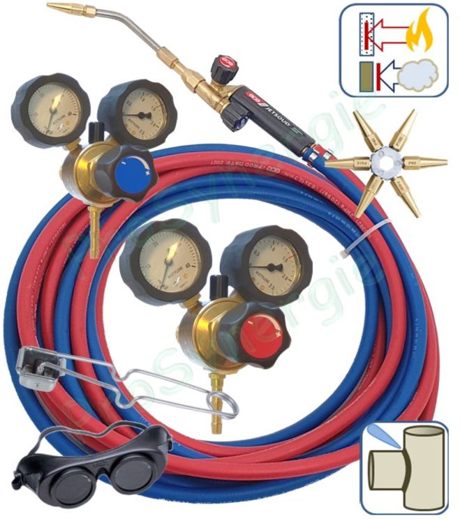 Kit de soudage Minidave / Jetsoud SI (détendeurs oxygène/acétylène / tuyau / chalumeau avec sécurité intégrée)