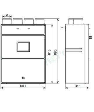 Neti - VMC Double flux basse consommation, 325 m3, en local technique ou placard, 4 piquages Ø125 mm, échangeur de chaleur à contre-courant, alimentation 230 V, 29,1 W Th-C max.