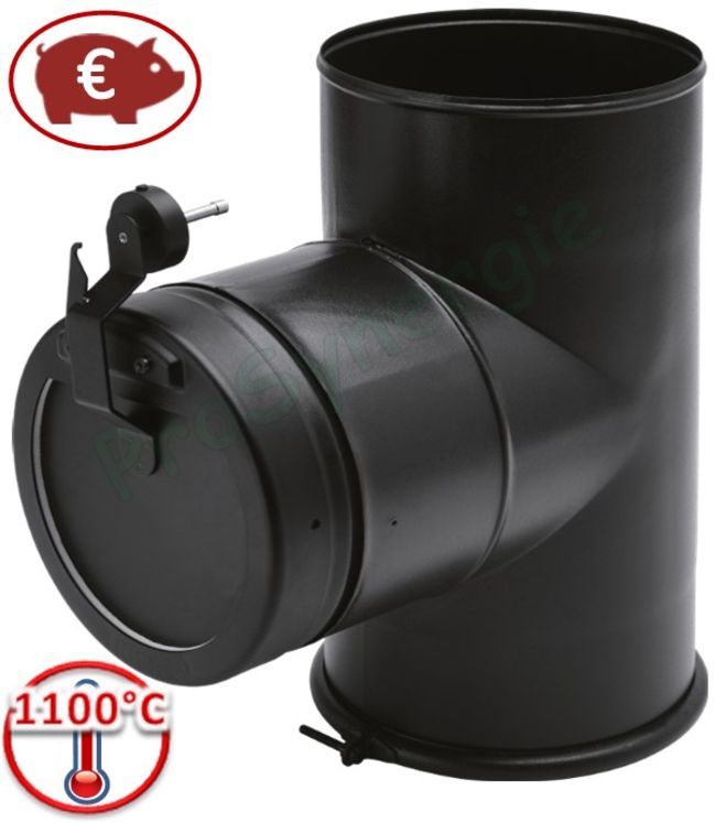 Kit limiteur de tirage conduits fumée acier émaillé noir mat hauteur 30cm (24 cm utile) Ø 130 mm
