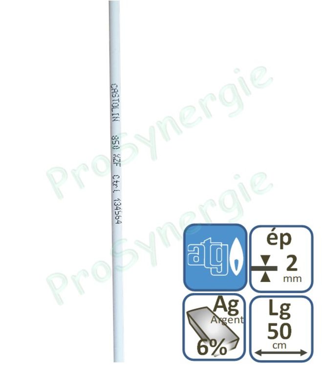 Brasure CASTOLIN 40% Argent Gaz ATG autodécapante du cuivre 850XZF - Soudure frigo - Baguette à l´unité - Ø 2 mm - Lg 50 cm