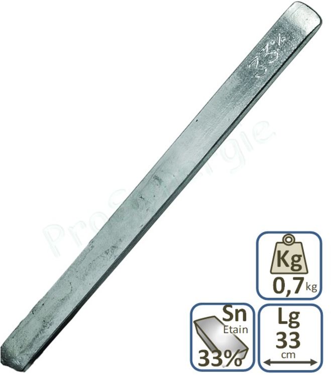 Targette 33 cm Etain 33 % - 700 g - Pour le travail du Zinc (zinguerie)