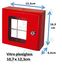 Coffret sous verre dormant acier laqué rouge (LxHxP= 155x165x60mm), porte vitre plexiglass + barillet H520, clefs + étiquette