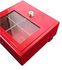 Coffret sous verre dormant acier laqué rouge (LxHxP= 155x165x60mm), porte vitre plexiglass + barillet H520, clefs + étiquette
