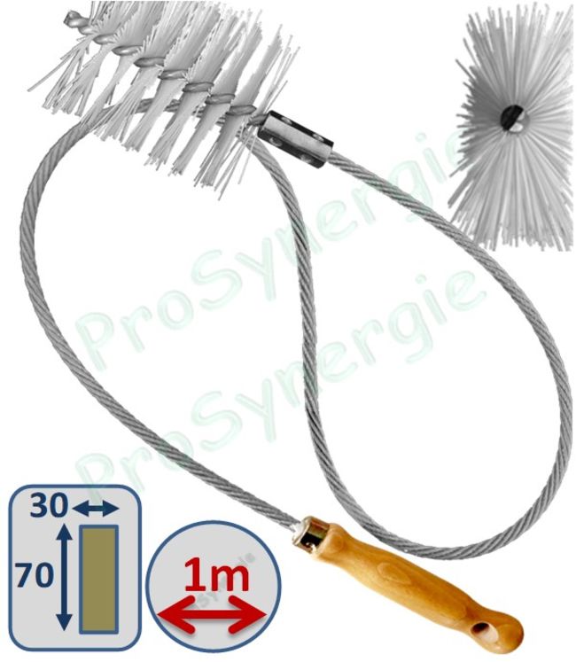 Goupillon Brosse Ronde - Fil Polyamide 0,5 - 70x30 mm - Lg garnissage 80 - Câble métal souple Ø 5 mm - Lg de tige 100 cm (Palazzetti)