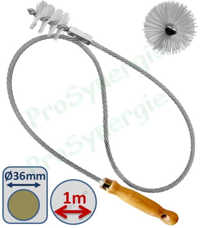 Goupillon Brosse Ronde - Fil Polyamide 0,5 - Ø 36 mm - Lg garnissage 40 - Câble métal souple Ø 5 mm - Lg de tige 100 cm (Palazzetti)