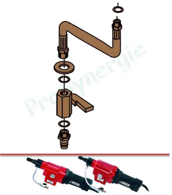 Ensemble connectique raccordement en eau avec vanne flexible et raccord rapide de carotteuse V250 et V350 Virax