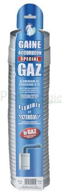 Gaine accordéon spécial gaz 0,45 à 1,5 m + raccord alu Ø 111-116 mm