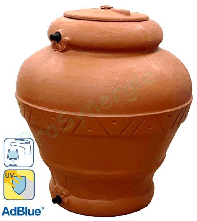 JAR 500 TC C/FORI - Cuve aérienne ronde décorative (eau potable ou récupération d´eau de pluie) 500 litres, HxØ =1140x1020 mm, couleur Terre cuite