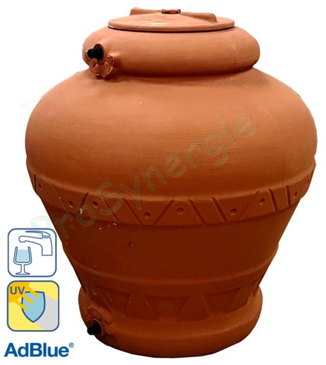 JAR 750 TC C/FORI - Cuve aérienne ronde décorative (eau potable ou récupération d´eau de pluie) 750 litres, HxØ =1250x1115 mm, couleur Terre cuite