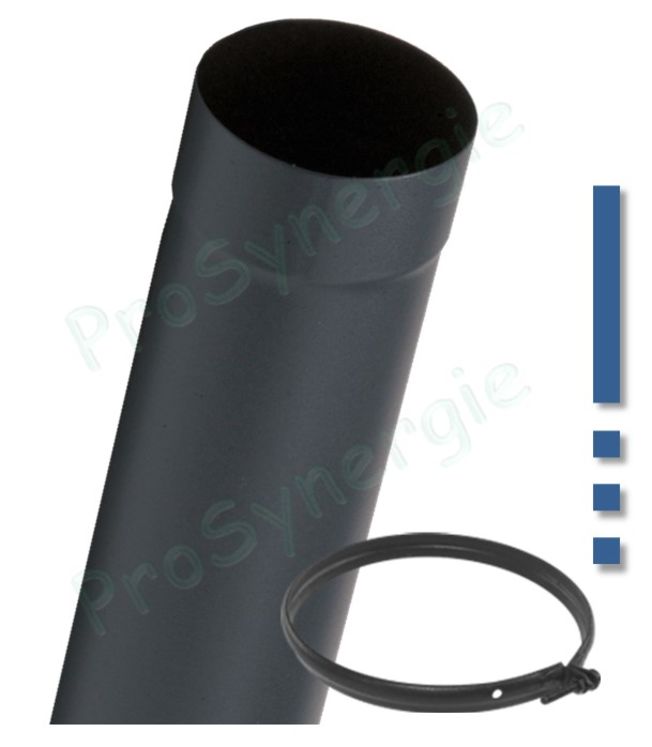 Tuyau de poêle acier émaillé noir mat coulissant (dans un autre tuyau) Ø 130 mm longueur 50 cm (de 6 à 36 cm utile) + bague de blocage