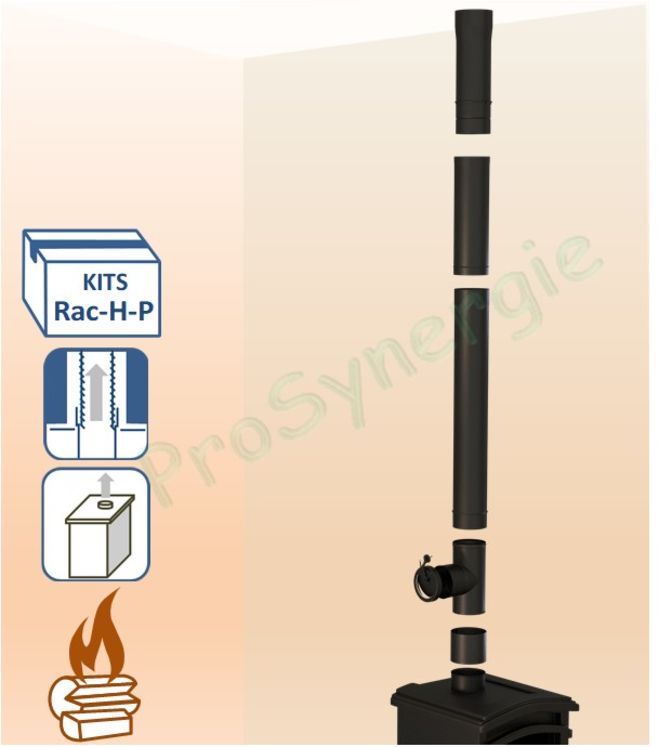 Kit raccordement dessus de poêle Ø 125 mm (avec limiteur de tirage) sur conduit existant plafond - hauteur réglable de 1.8 à 2.1 mètres