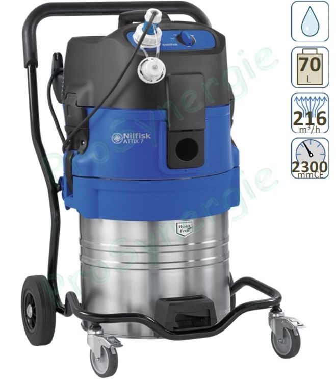 Aspirateur Pompier Attix 751-61 cuve inox 70L - 230mbar - 3600W - Pompe de refoulement (sans accessoires)