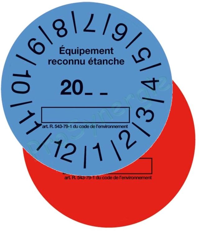 Rouleau de 100 étiquettes de contrôle étanchéité - Bleu ou Rouge - "Equipement reconnu étanche" ou "Equipement non étanche"