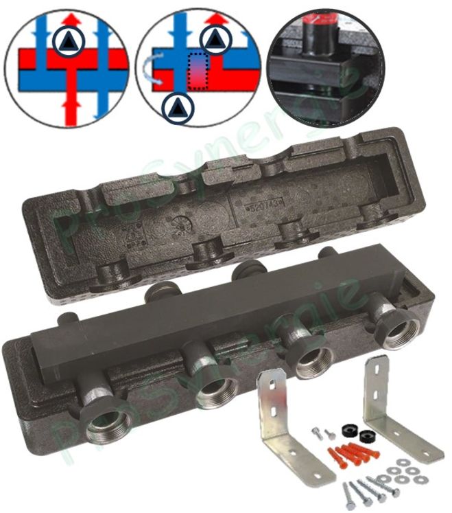 Collecteur (aller/retour) ou Séparateur (primaire/secondaire) de 1 à 5 départs pour module entraxe 90 ou 125 mm