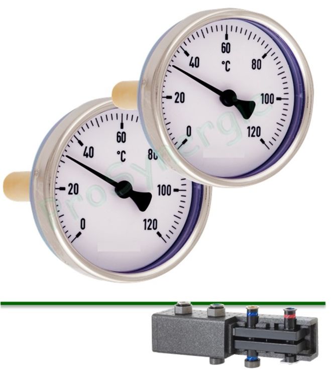 Kit 2 Thermomètres 0-120°C cadrant Ø 50mm sonde axiale ØxL=7x20mm pour Modulift