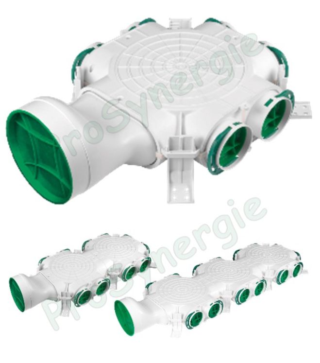 Caisson de répartition axe horizontal, Ø160, 6 à 14 bouches Ø75 pour réseaux de ventilation rond type Optiflex