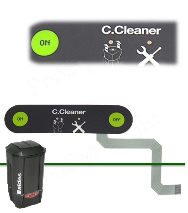 Façade de commande adhésive polyester 2 boutons (M/A) + Leds (sac et défaut) pour aspirateur C.Cleaner