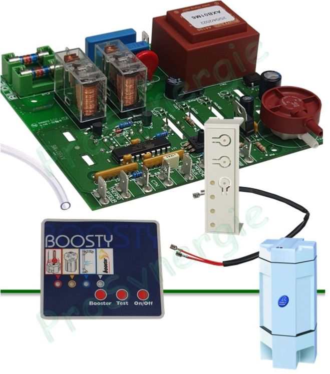 Carte électronique 3 boutons (M/A, Booster, test) + 4 Leds pour aspirateur centralisé Aldes Boosty (2 moteurs 1400W)