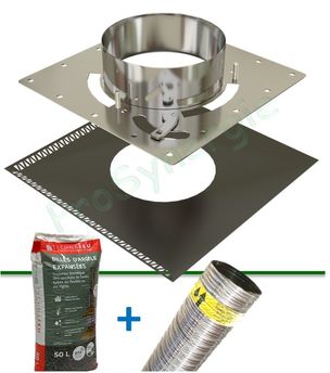 Kit plaques technique et de finition (émaillée noir) de bas de boisseau pour conduit Ø int.130 Carrée 470x470 mm