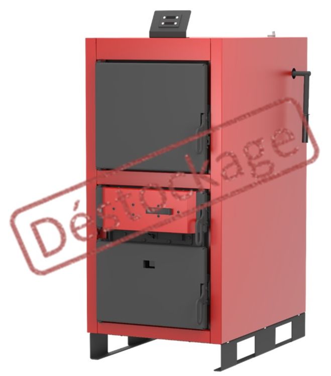 Destockage - Chaudière bois (bûches 50 cm) à gazéification (combustion inversée) classe 5 LCG 22 kW - V2 (haut rendement 93 %) HxLxP= 1468x590x1138mm Contrôleur de combustion + extracteur de fumée et raccordement Ø150mm