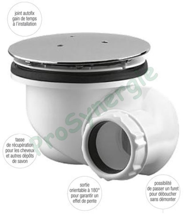 Bonde pour receveur de douche ø90 mm capot ABS ø115mm "La Goulue" Sortie orientable 180° (verticale & horizontale)