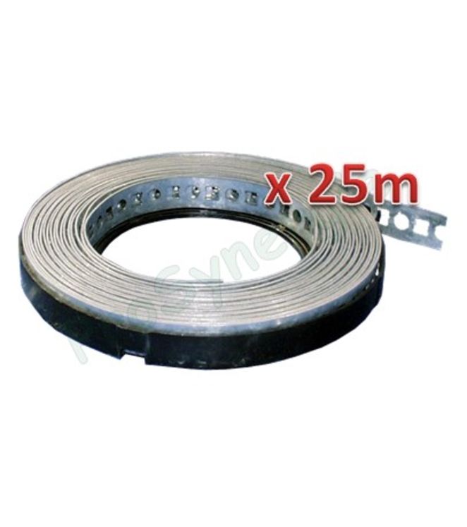 Bande de suspension galvanisée à trous (oblong 8,5 x 4,2mm) - rouleau (largeur x ép.= 17x0.6mm) longueur 25 mètres