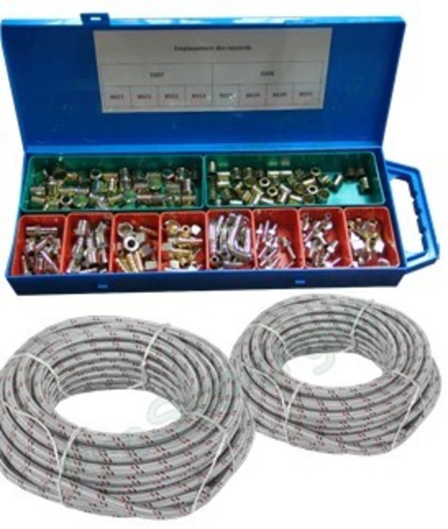 Kit 2 bobines 25m flexibles fioul Øint 6 et 8mm + malette de 70 raccords à sertir