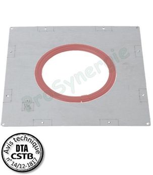 Plaque pour traversées (mur/plancher) coupe feu "Isoten" LxP = 370x370 mm + joint étanche haute T° conduit fumée Øext. 180 mm
