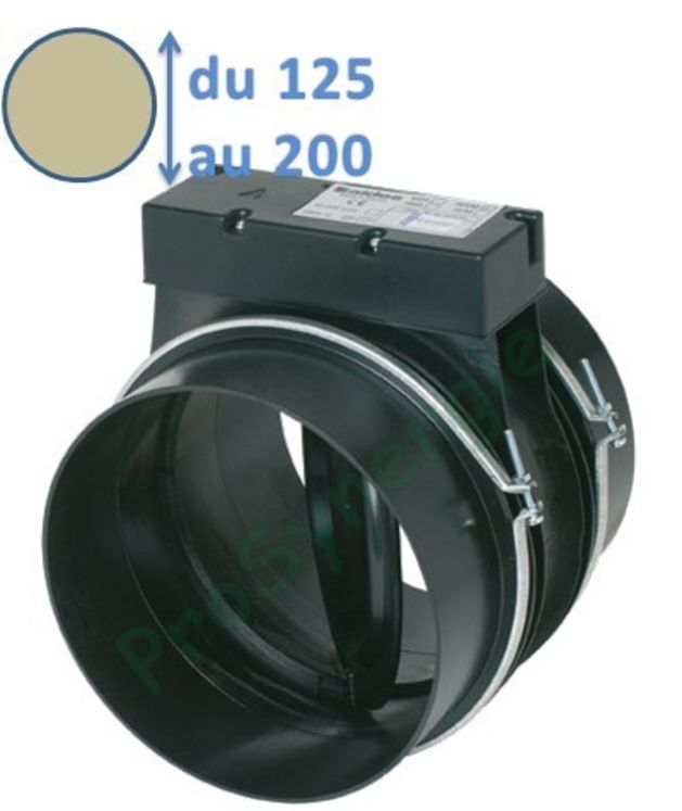 RPM - Registre ventilation plein Ø 125 ou 200mm (Clapets de régulation) étanche Plastique Motorisé (piston thermique 230V ou 12/24V)