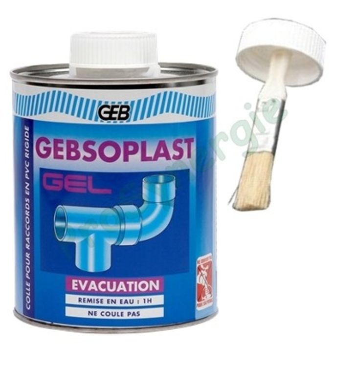 GEBSOPLAST Gel - Bidon colle PVC évacuation avec pinceau 1 litre