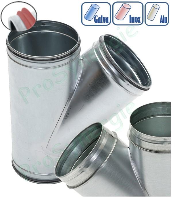 TO 45° - Té oblique dérivation égale ou réduit Ø 80 à 900 mm pour tuyau (air ventilation) - Option galva / inox / aluminium / avec ou sans joint