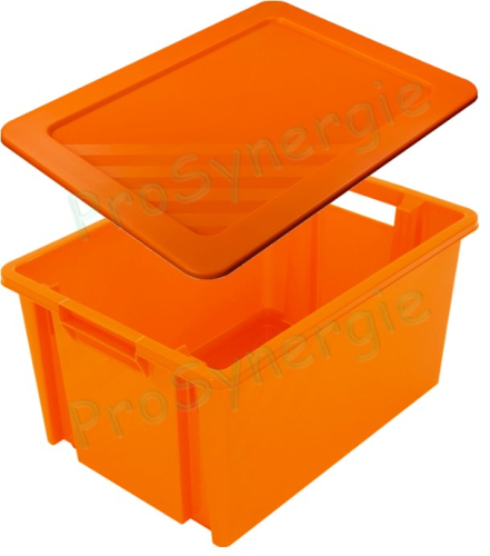 Bac plastique de rangement empilable ou emboîtable 30 ou 54L avec couvercle - Orange