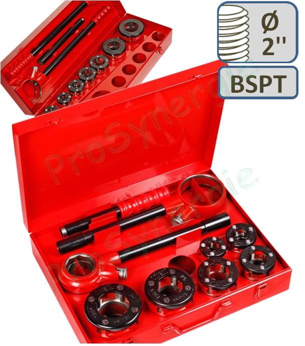 Coffret de Filières BSPT Droite 1/2 à 2'' ou 3/8'' à 2'' comprenant deux cages à cliquet + bras