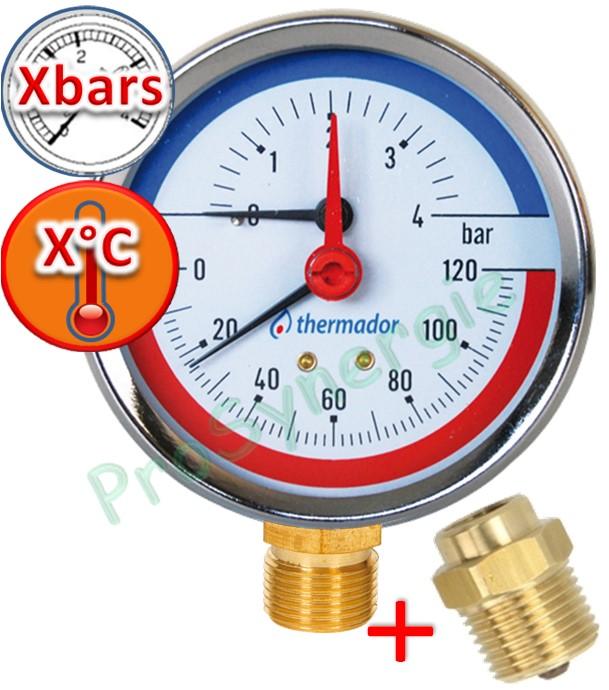 Manothermomètre à raccordement radial avec clapet