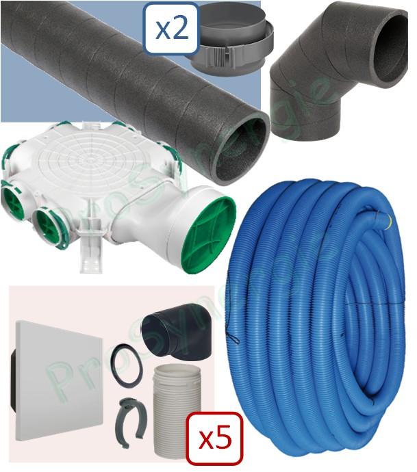 Kit distribution 5 bouches pour puit canadien 300m3/h (Collecteur + répartiteur et bouches de soufflage)