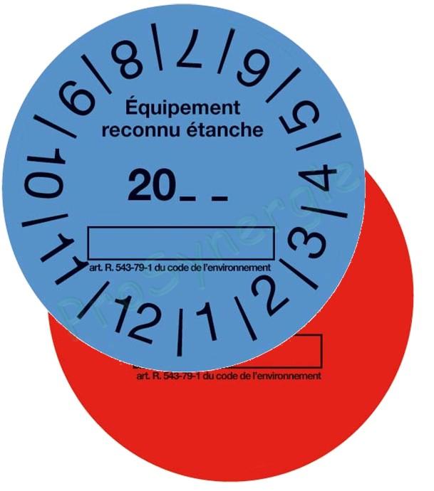 Rouleau de 100 étiquettes de contrôle étanchéité - Bleu ou Rouge -  Equipement reconnu étanche  ou  Equipement non étanche